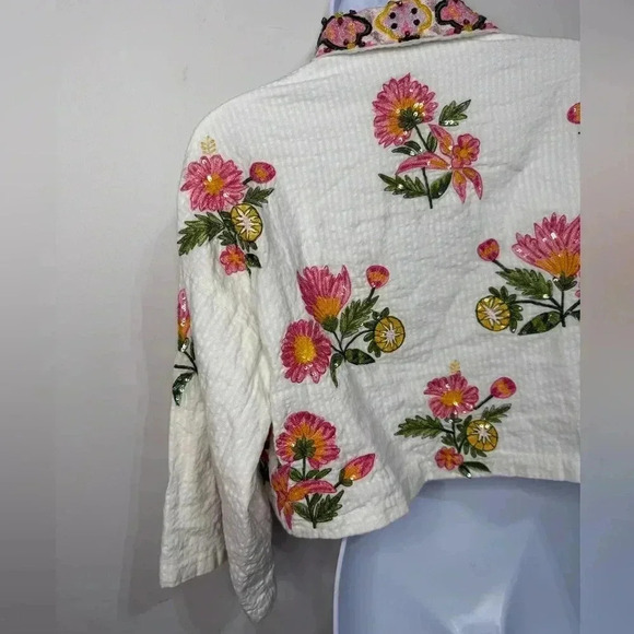 Là FUORI Embellished Sequin Embroidered Blouse Size Medium 100% Cotton - Picture 11 of 14